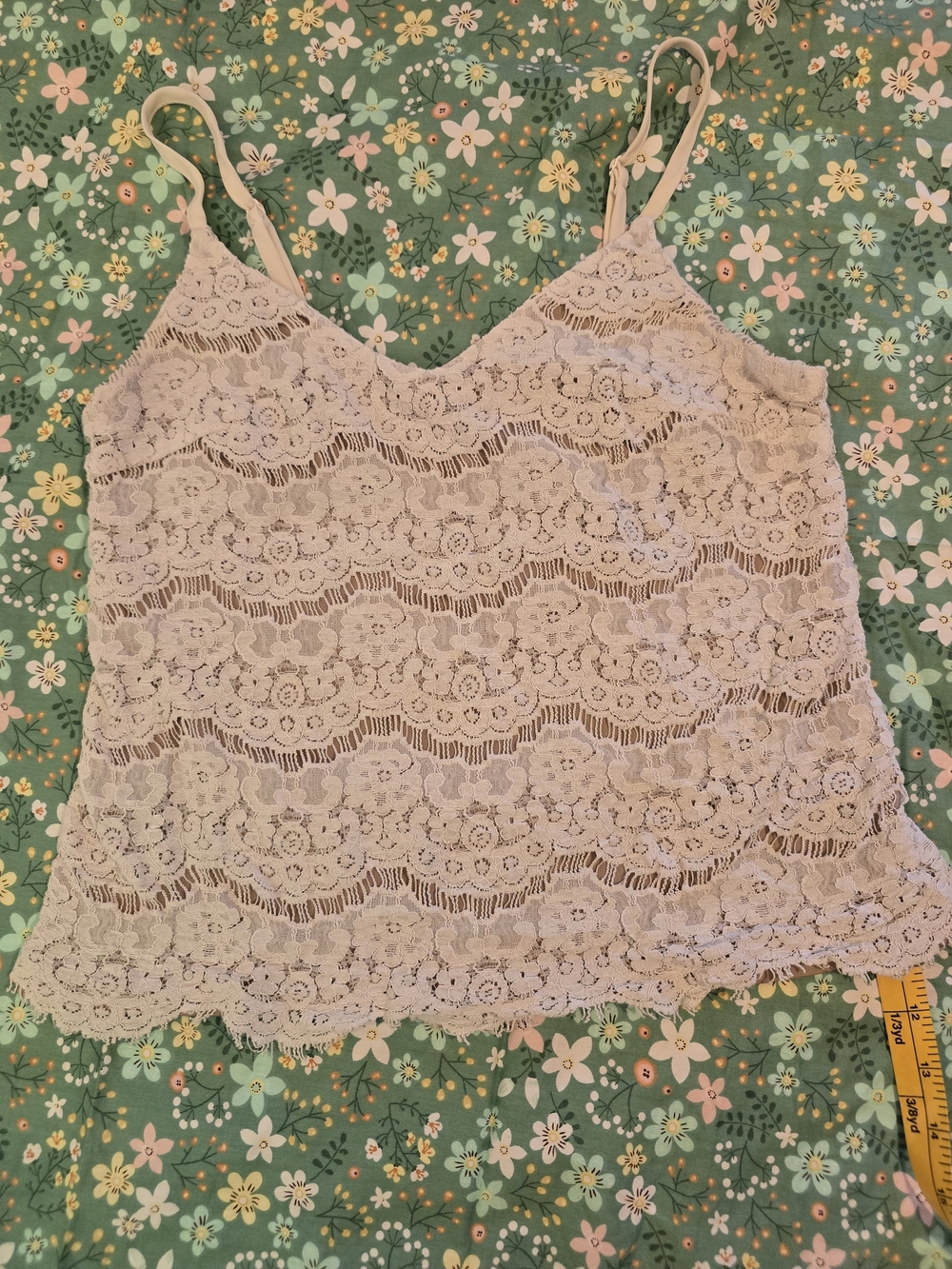 love, Fire Lace Camisole Tank Top - White Lace With Tan Under